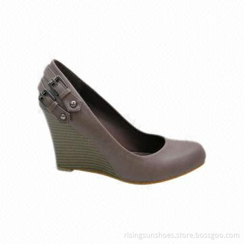 High-heeled Dress Shoe, Wedge Style, Nobuck PU Upper with Tapes at Back Part, Various Colors